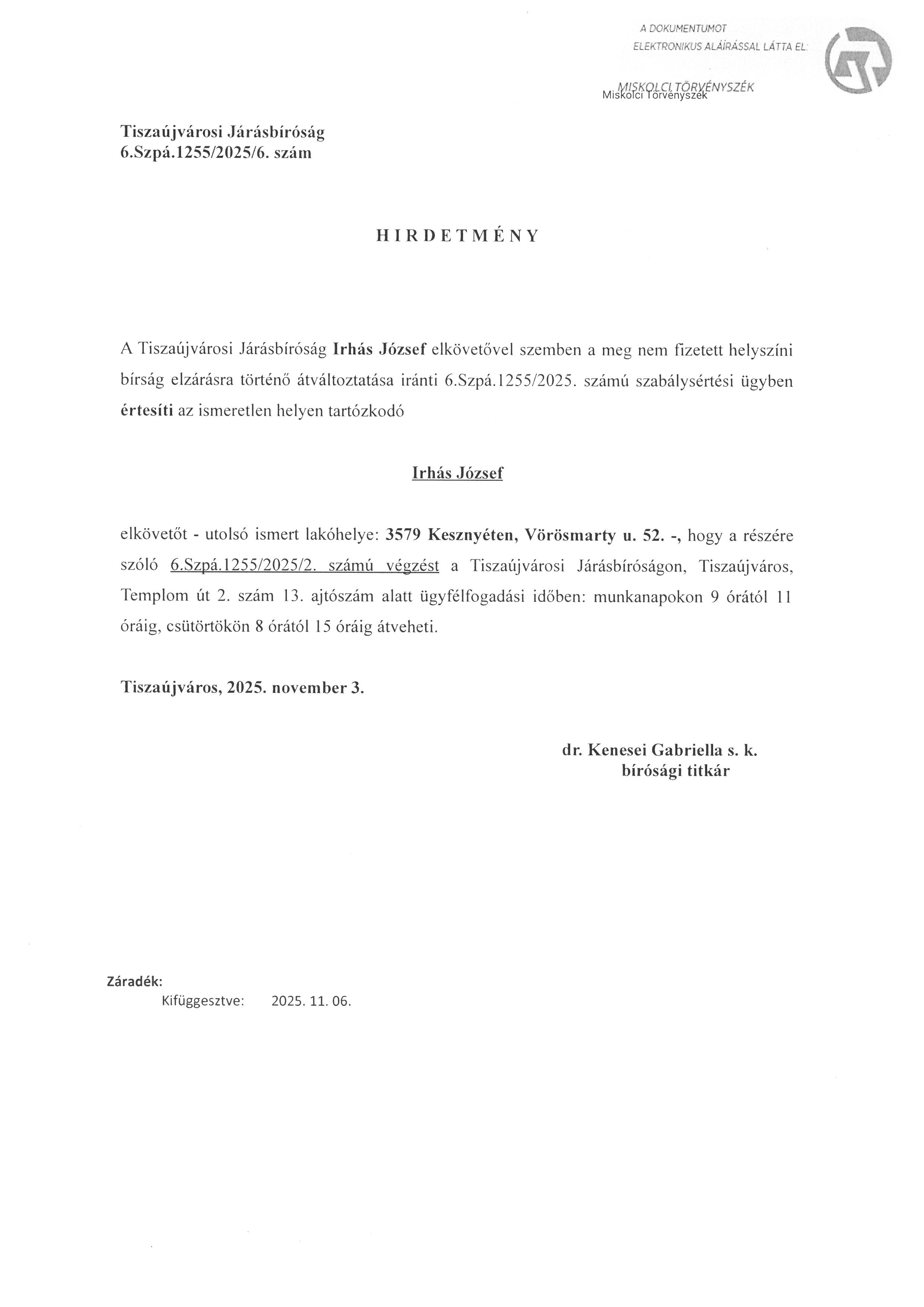 Hirdetmnyi ton trtn kzbests